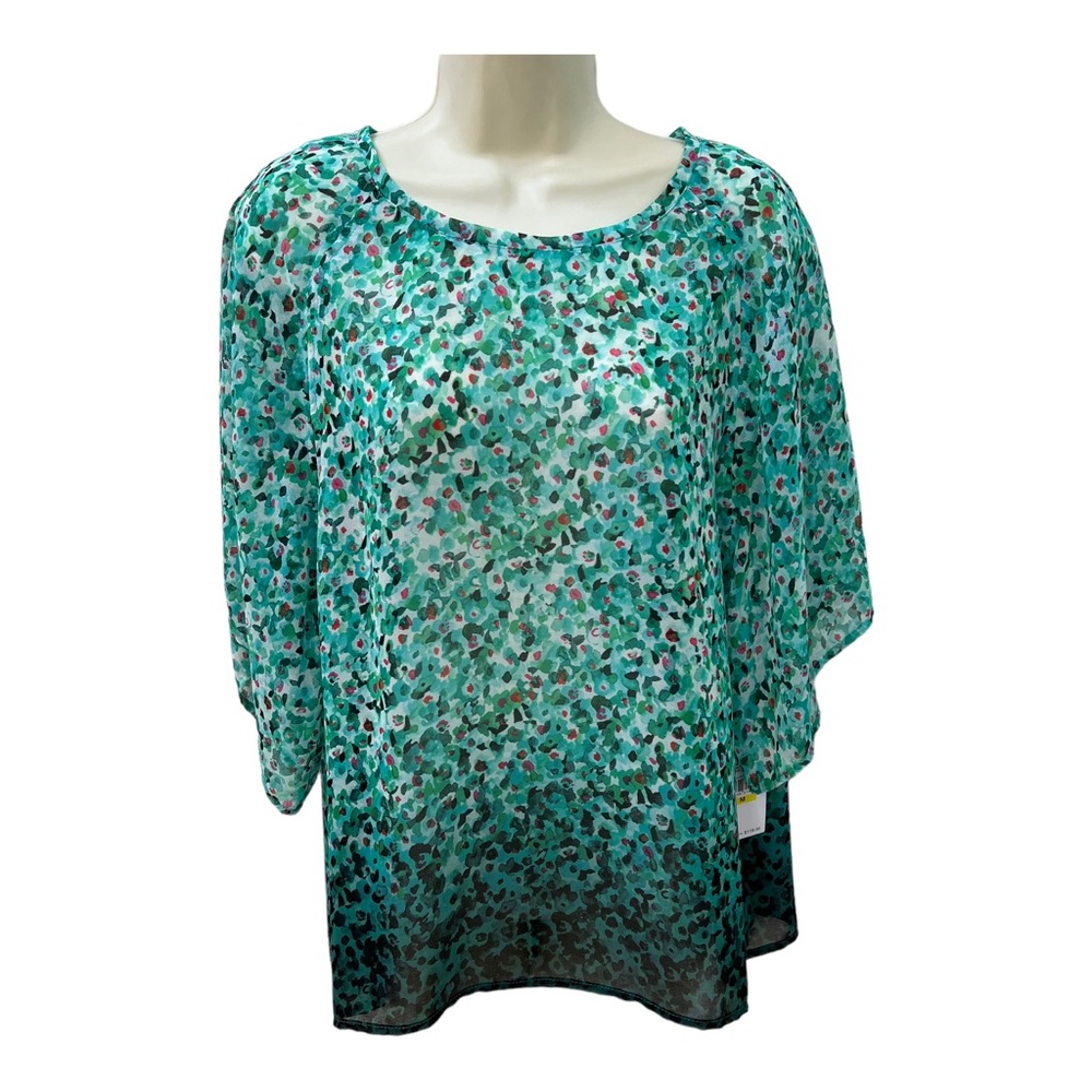 Karen Kane Nature Study Teal Floral Semi Sheer Top